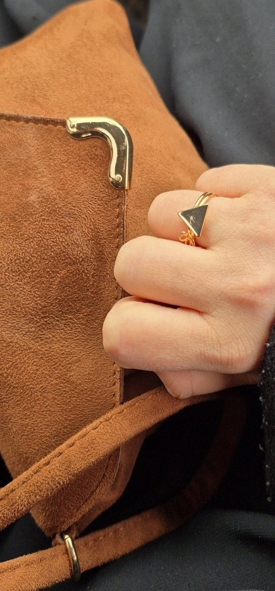 Kahverengi Süet Tokalı Kadın Çanta - Görsel 5