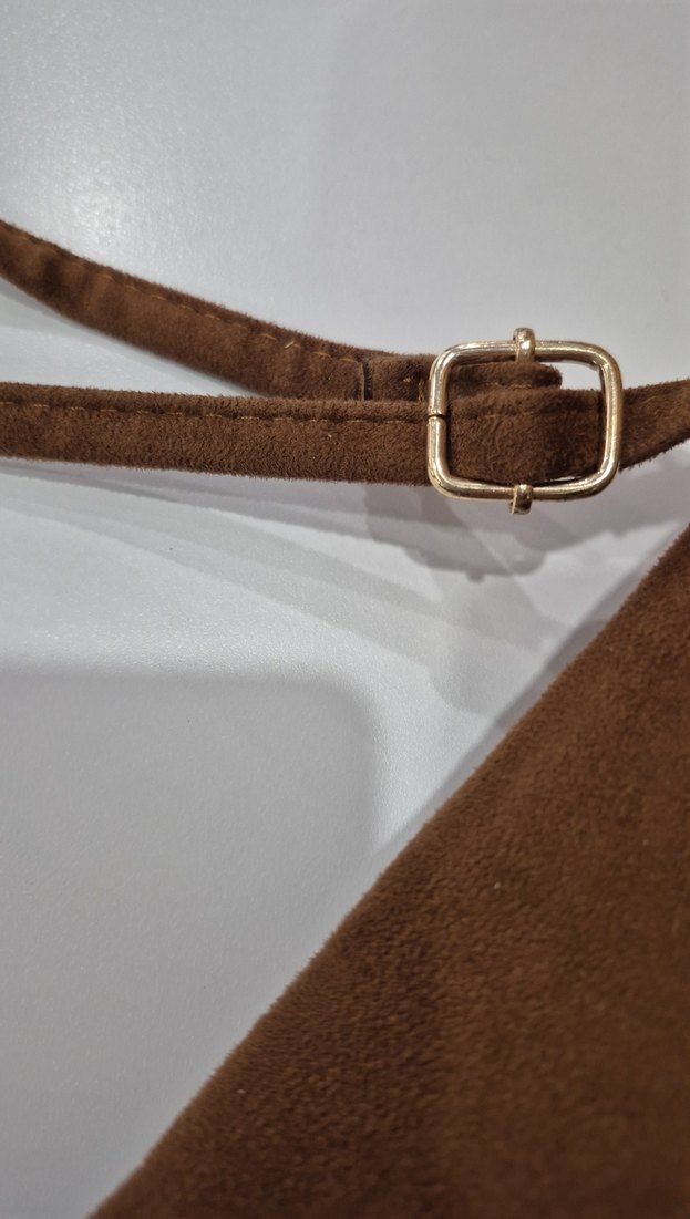 Kahverengi Süet Tokalı Kadın Çanta - Görsel 3