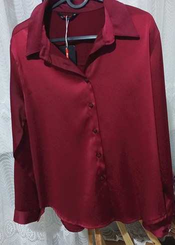 Zara Bordo Kadın Saten Gömlek
