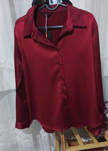 Bordo Kadın Saten Gömlek