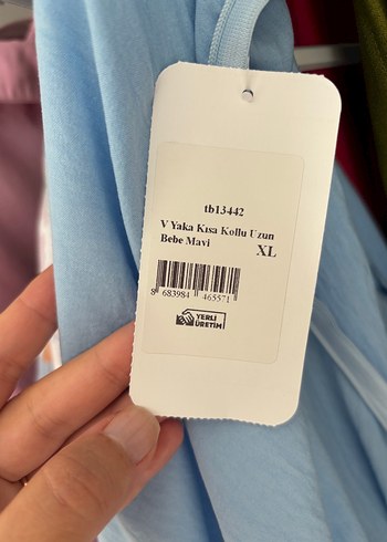 xl Beden Mavi Drapeli V Yaka Uzun Elbise