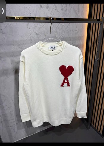 Beyaz Nakışlı Örgü unisex Kazak