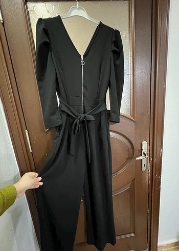 m Beden siyah Renk Siyah Kadın Uzun Kollu V Yaka Tulum