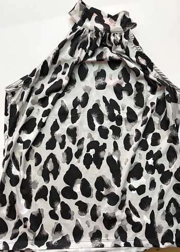 Leopar desenli grili halter Kadın Bluz