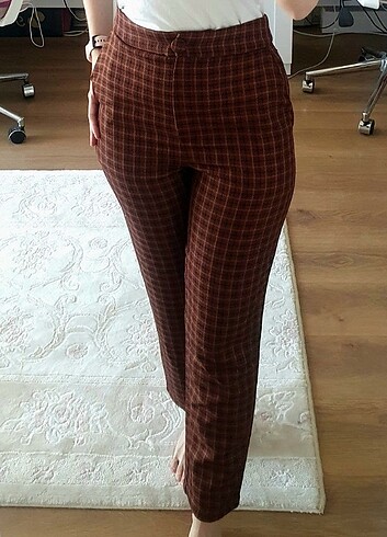 Fashion Light kahverengi ekoseli pantolon