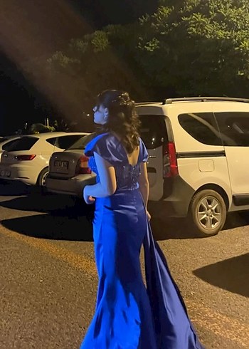 Yırtmaçlı Lacivert Uzun Gece Elbisesi - Görsel 4