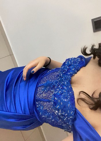 Yırtmaçlı Lacivert Uzun Gece Elbisesi - Görsel 2