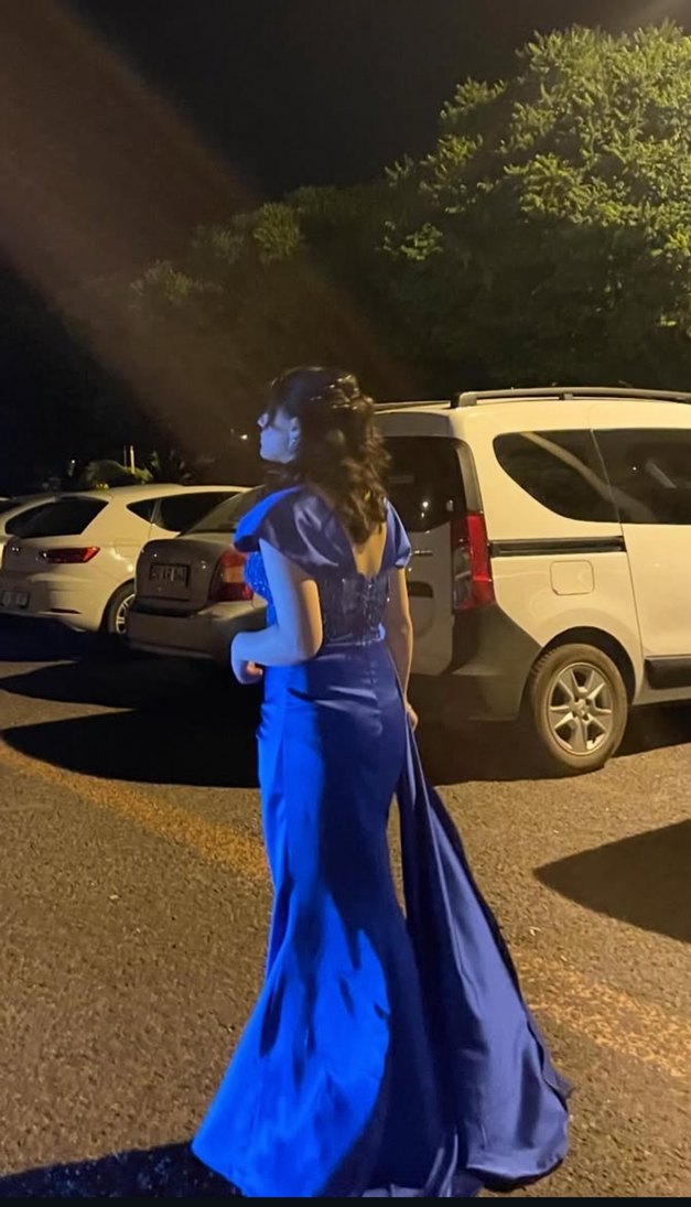 Yırtmaçlı Lacivert Uzun Gece Elbisesi - Görsel 4