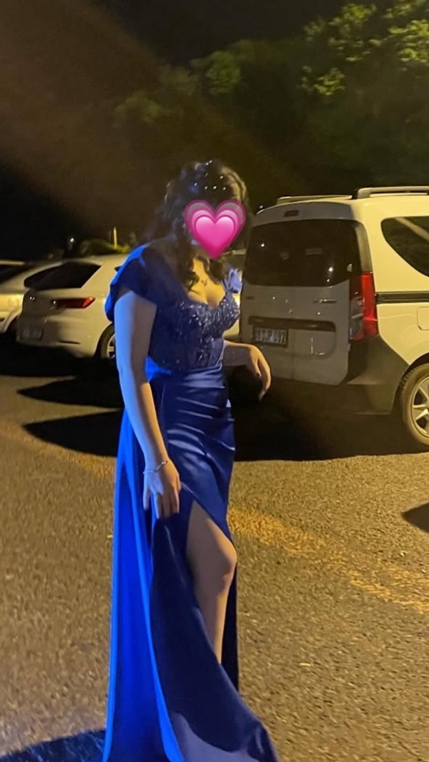 Yırtmaçlı Lacivert Uzun Gece Elbisesi - Görsel 3