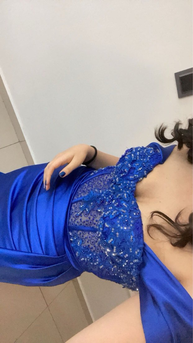 Yırtmaçlı Lacivert Uzun Gece Elbisesi - Görsel 2