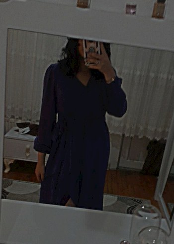 Mor V Yakalı Midi Kadın Elbise - Görsel 2