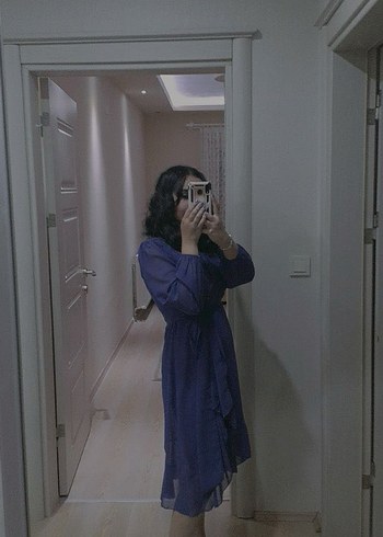 Mor V Yakalı Midi Kadın Elbise - Görsel 3