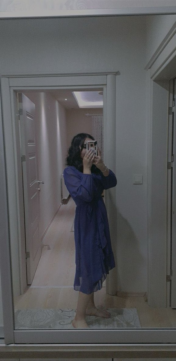 Mor V Yakalı Midi Kadın Elbise - Görsel 3