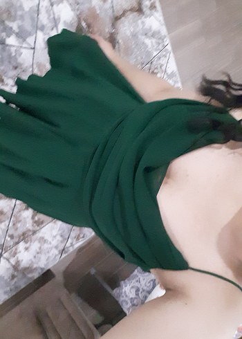 Kadın Haki Straplez Drapeli Midi Elbise - Görsel 3