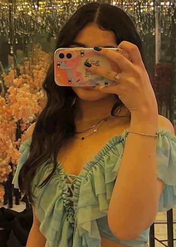 Fırfırlı Turkuaz Bağcıklı Mini Crop Top - Görsel 2