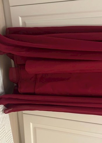 Bordo Uzun Kollu Fırfırlı İşlemeli Abiye Elbise - Görsel 5