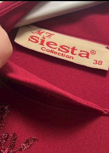 Bordo Uzun Kollu Fırfırlı İşlemeli Abiye Elbise - Görsel 7