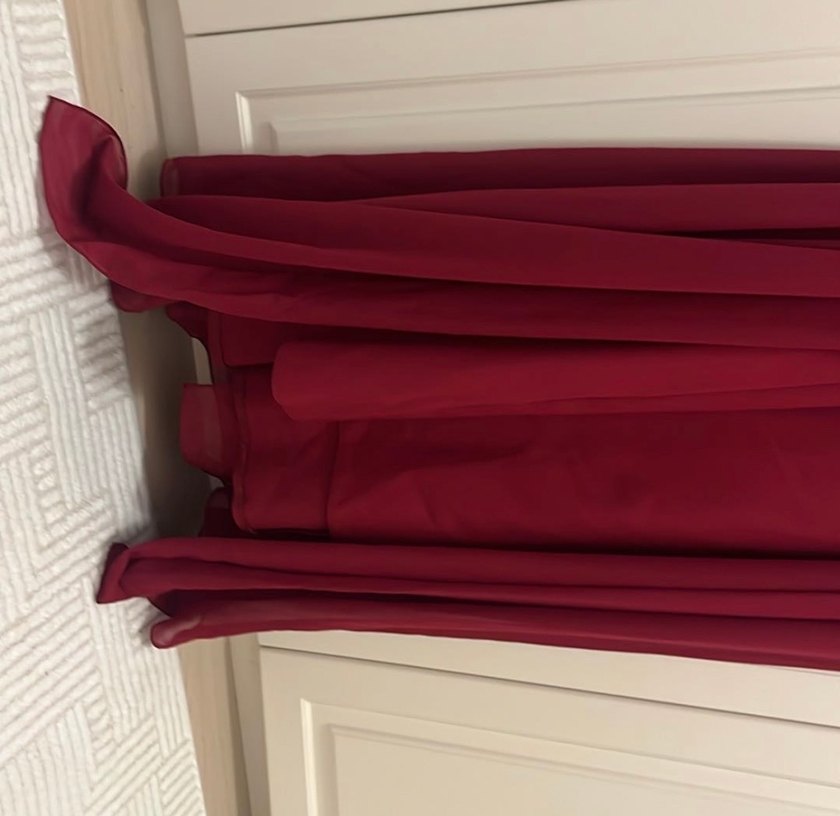 Bordo Uzun Kollu Fırfırlı İşlemeli Abiye Elbise - Görsel 5