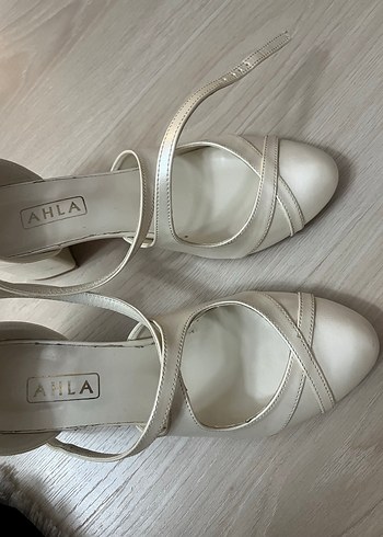 Kırık beyaz Tokalı Kadın Topuklu Ayakkabı gelin ayakkabısı - Görsel 4