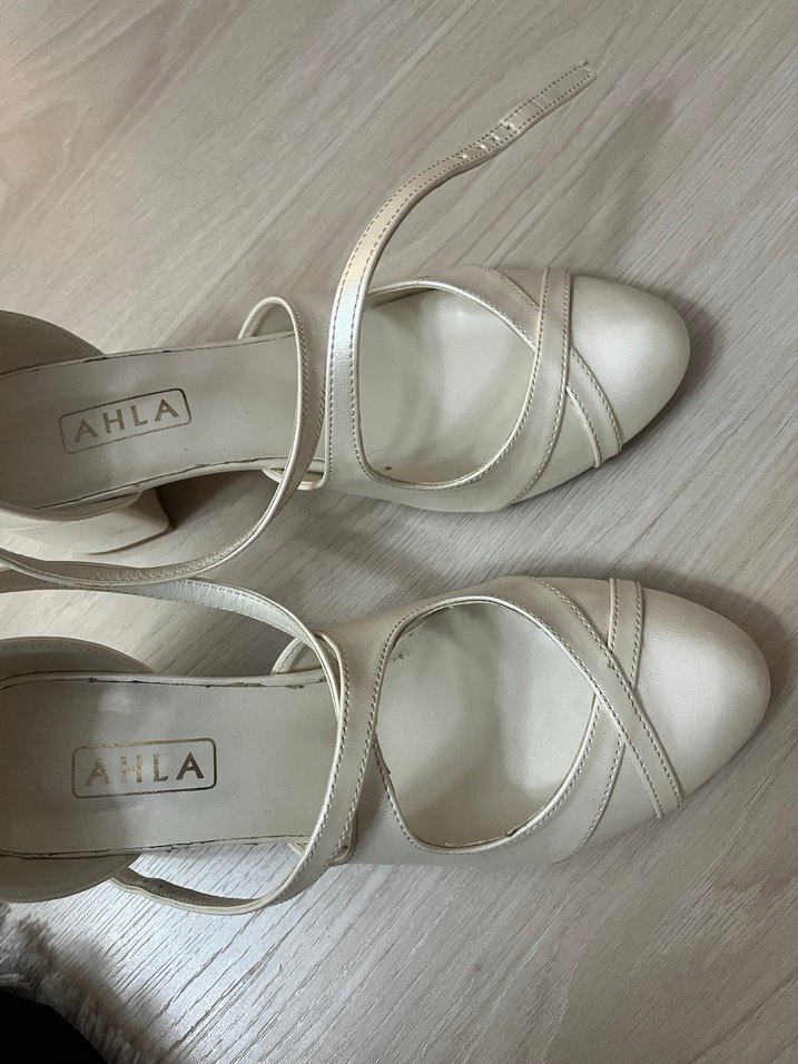 Kırık beyaz Tokalı Kadın Topuklu Ayakkabı gelin ayakkabısı - Görsel 4