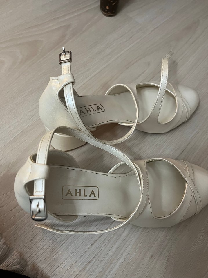 Kırık beyaz Tokalı Kadın Topuklu Ayakkabı gelin ayakkabısı - Görsel 2