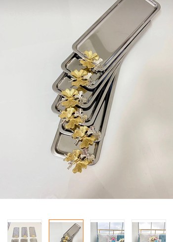 Altın Detaylı Parlak Metal Tepsi Seti - Görsel 2