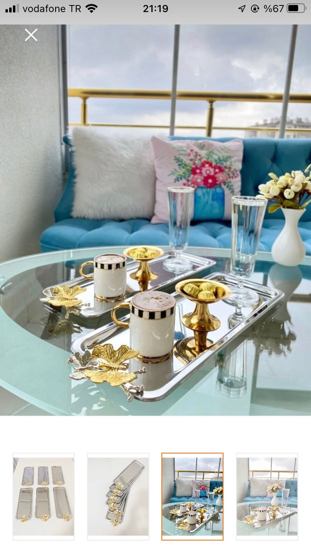 Altın Detaylı Parlak Metal Tepsi Seti - Görsel 3