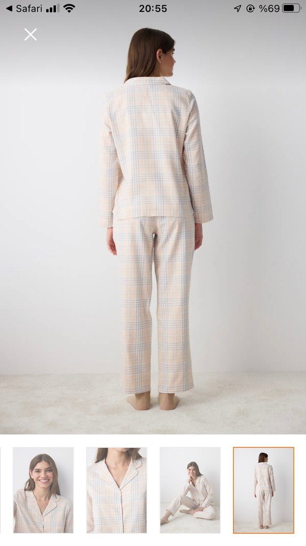 Bej Mini Kadın Pamuk Gömlek - Görsel 5