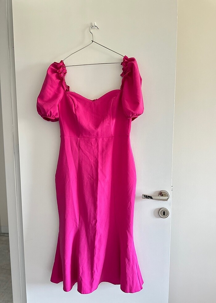 Fuşya yaka detaylı elbise - Görsel 3