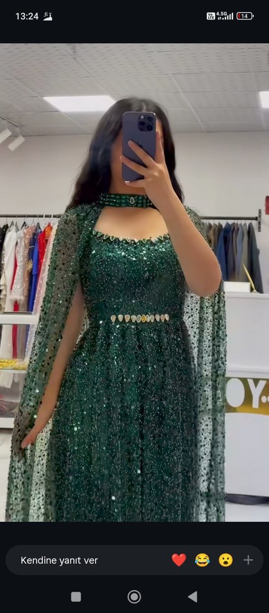 Yeşil Payetli Uzun Abiye Elbise - Görsel 3