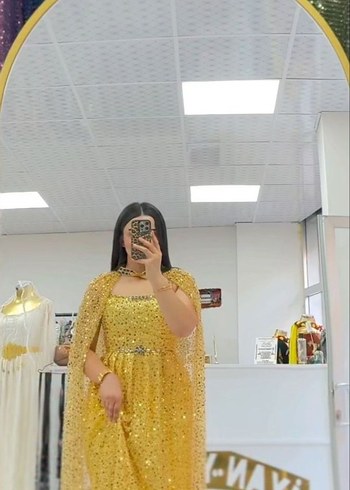 Şeffaf Gold Uzun Abiye Elbise - Görsel 6