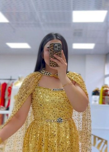 Şeffaf Gold Uzun Abiye Elbise - Görsel 2