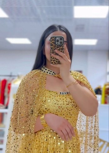 Şeffaf Gold Uzun Abiye Elbise - Görsel 5