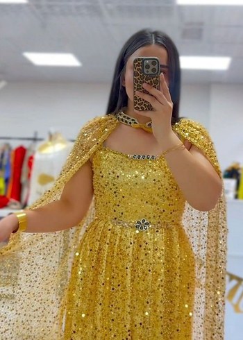 Şeffaf Gold Uzun Abiye Elbise - Görsel 4