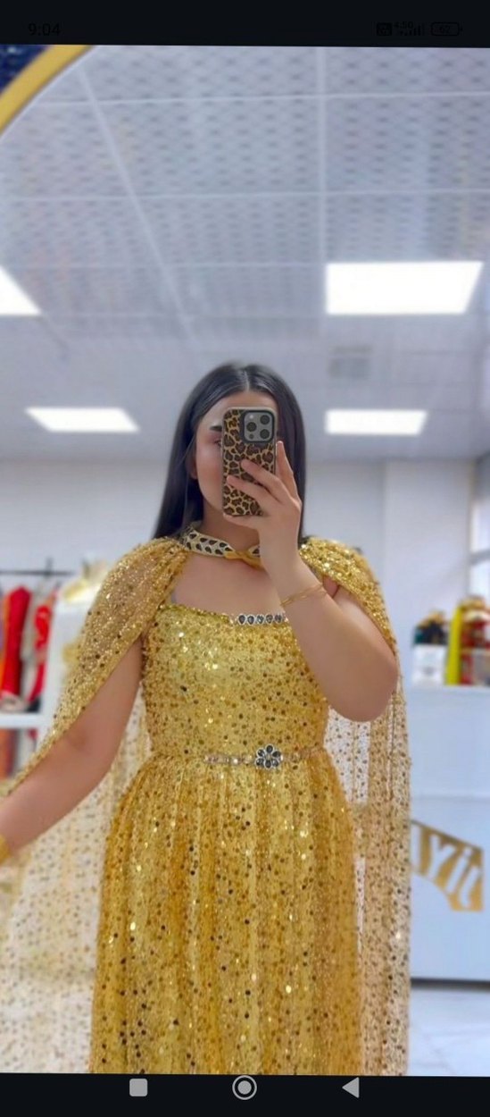 Şeffaf Gold Uzun Abiye Elbise - Görsel 2