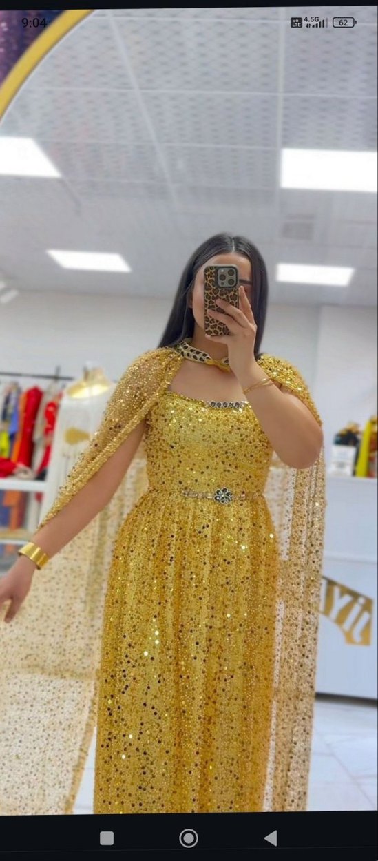 Şeffaf Gold Uzun Abiye Elbise - Görsel 3