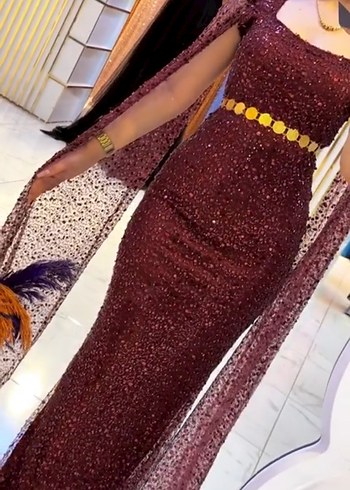 Bordo Drapeli Uzun Abiye Elbise - Görsel 2