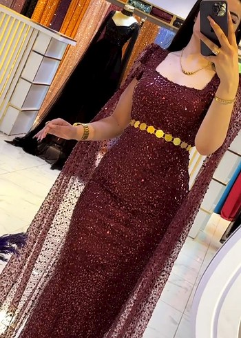 Bordo Drapeli Uzun Abiye Elbise - Görsel 8