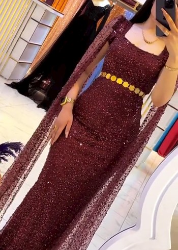 Bordo Drapeli Uzun Abiye Elbise - Görsel 7