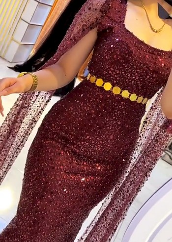 Bordo Drapeli Uzun Abiye Elbise - Görsel 3