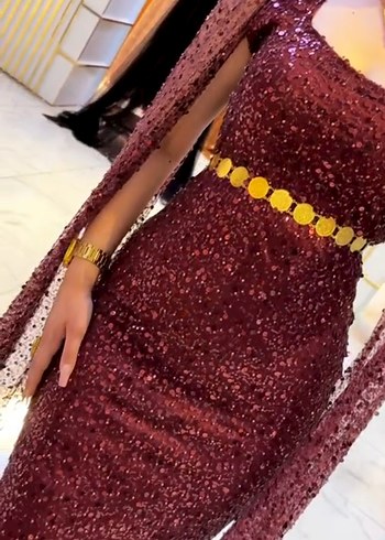 Bordo Drapeli Uzun Abiye Elbise - Görsel 6