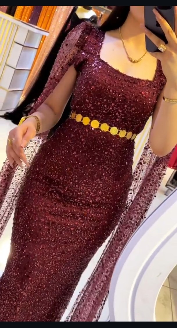 Bordo Drapeli Uzun Abiye Elbise - Görsel 5