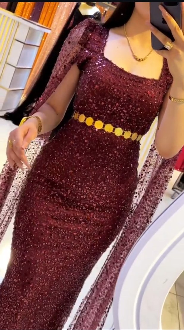 Bordo Drapeli Uzun Abiye Elbise - Görsel 4