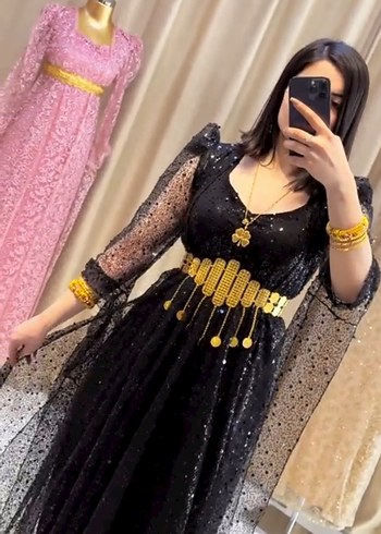 Payetli Siyah Uzun Kadın Elbise - Görsel 2