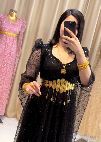 Payetli Siyah Uzun Kadın Elbise - Görsel 4