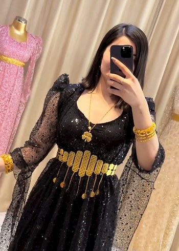 Payetli Siyah Uzun Kadın Elbise - Görsel 3