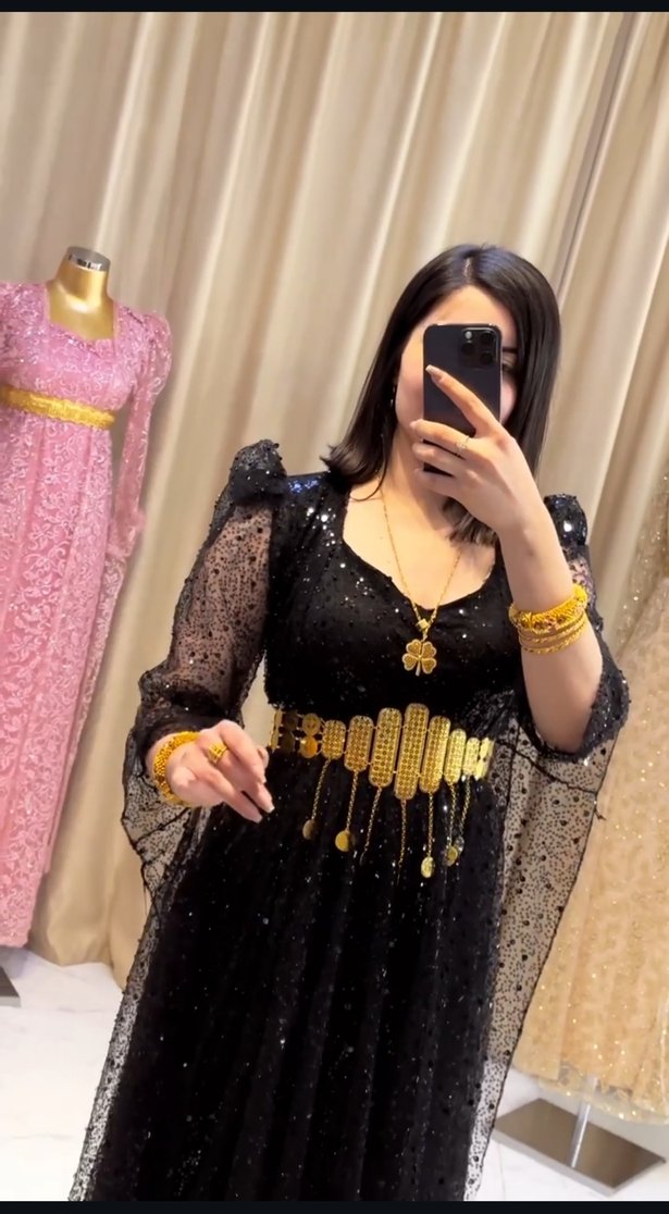 Payetli Siyah Uzun Kadın Elbise - Görsel 5