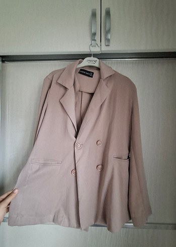 Bej Düğmeli Kadın Keten Blazer Ceket - Görsel 2