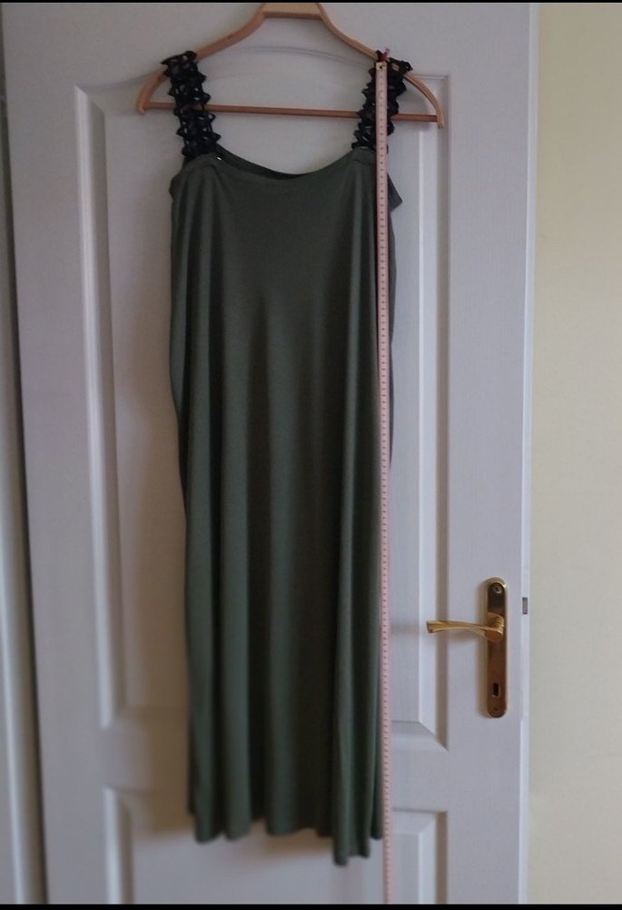 TREND ALAÇATI Kadın Uzun Salaş Elbise Haki Renk Payetli Askılı - Görsel 4