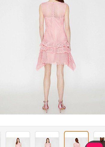 Puantiyeli Fırfırlı Mini Pembe Elbise - Görsel 2